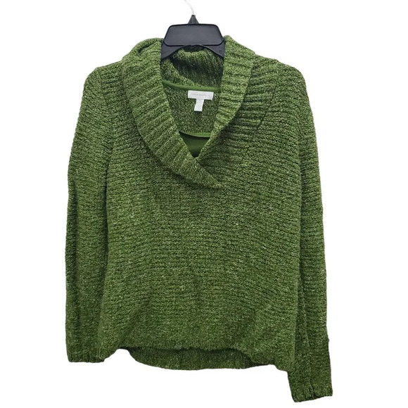 Charter Club Women's Green Wool Blend Chunky Knit Faux Layer V-Neck Sweater M - Picture 1 of 5